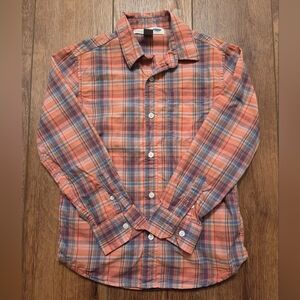 Old Navy Boys Coral Plaid Button-Down Shirt